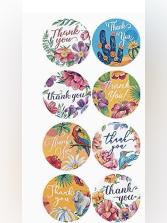 Other - 500 Thank You Floral Sticker Labels - Multicolor 1”